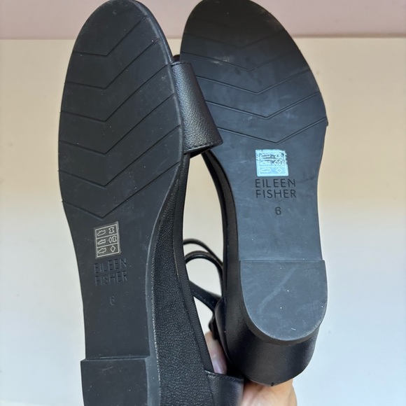 Eileen Fisher Mara Sandal Wedge Black Leather Ankle Strap Back Zip Size 6 - Picture 6 of 6